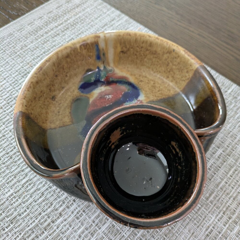 Larrabee Ceramics Handmade Glazed Pottery Chip And Dip Bowl Signed By Artist
